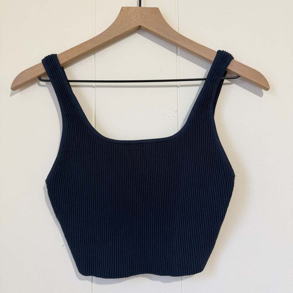 Babaton Aritzia Navy Blue Ribbed Knit Cropped Tank Top Sleeveless Minimalist Med